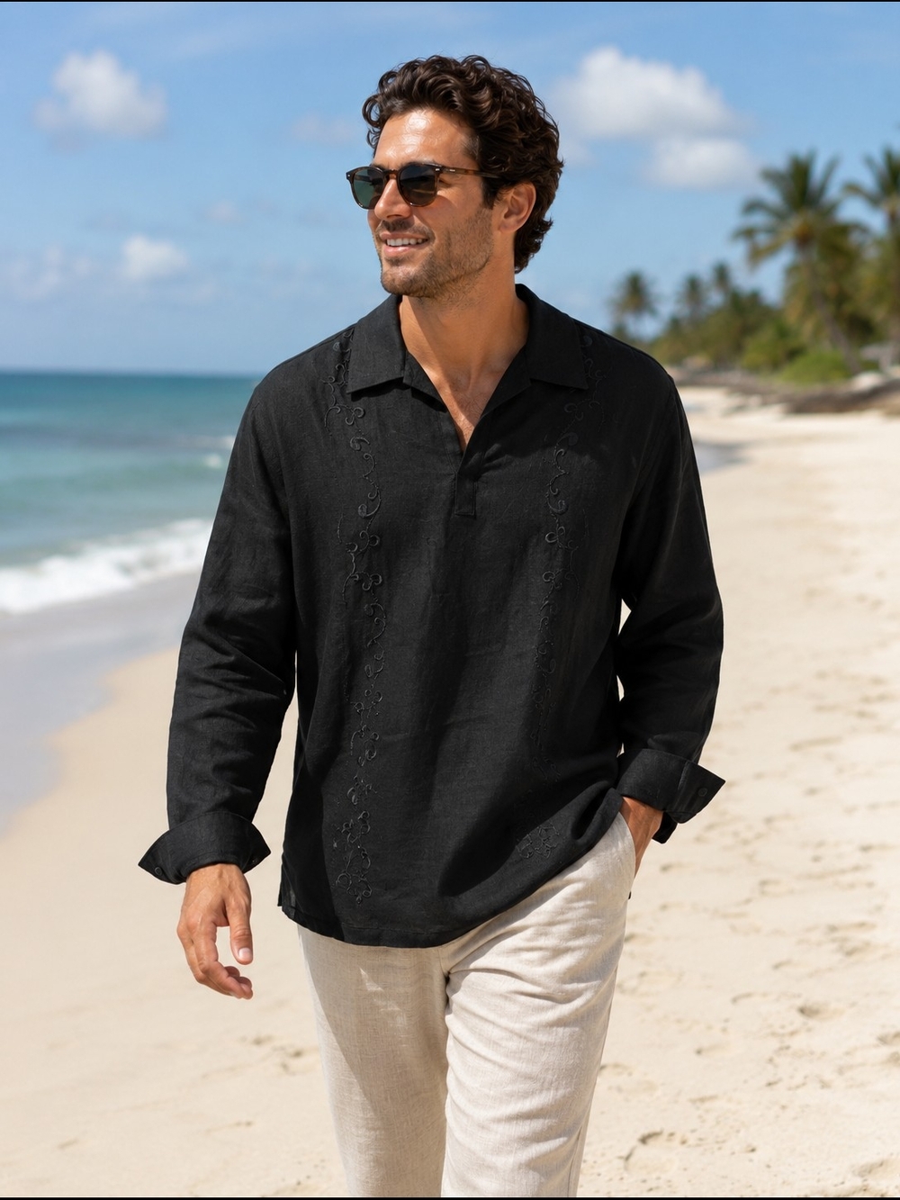 EUC Cubavera Black Shirt with Cream Label XL